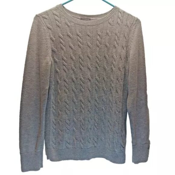 Talbots Wool Blend Light Gray Cable Knit Ribbed Pullover Sweater Size Medium EUC - Picture 1 of 9